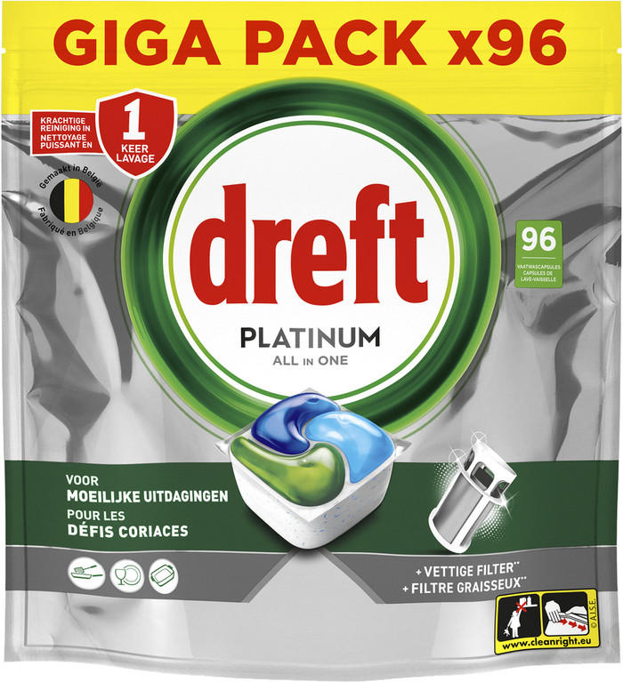 Dreft Vaatwastabletten Platinum All In One Original - 96 stuks Main Image