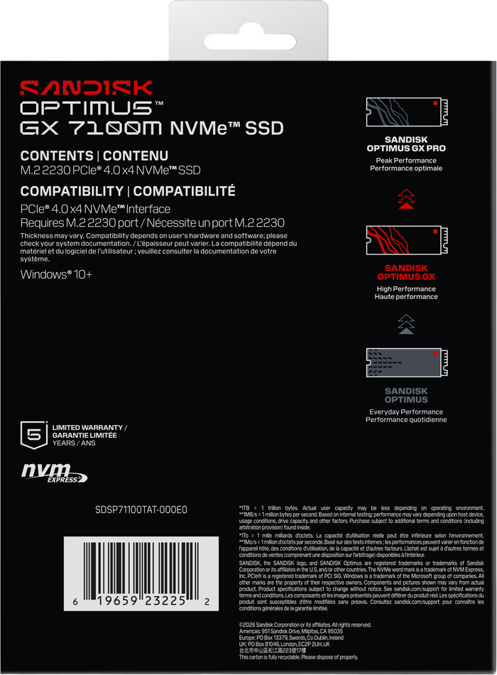 SANDISK Optimus GX 7100M 1TB NVMe SSD achterkant