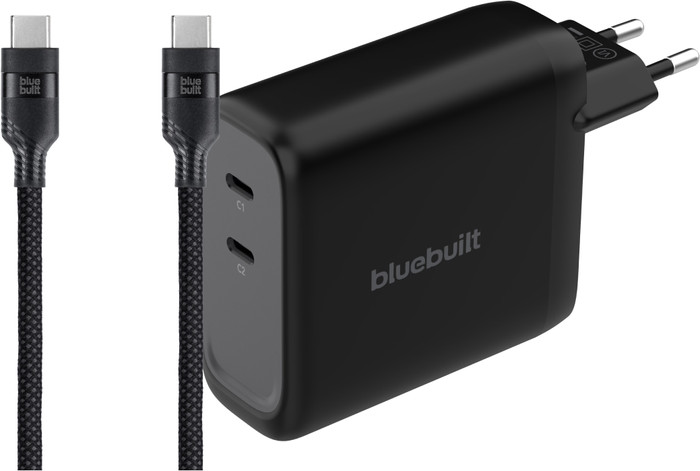 BlueBuilt 140W GaN Oplader met 2 Usb C Poorten Zwart + BlueBuilt Usb C Kabel 240W 2m Nylon Main Image