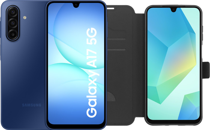 Samsung Galaxy A17 128GB Blauw 5G + BlueBuilt Book Case Zwart Main Image
