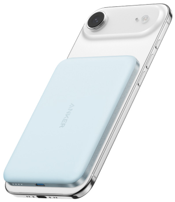 Anker Nano MagGo Draadloze Powerbank met MagSafe en Qi2 5.000 mAh Blauw product in gebruik