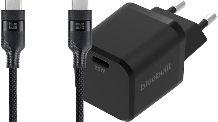 BlueBuilt Power Delivery Oplader 20W + Usb C Kabel 1,5m Nylon Zwart Main Image