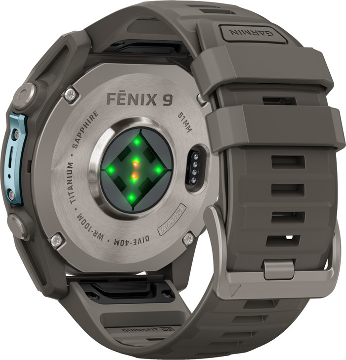 Garmin Fenix 9 Grijs 51mm achterkant