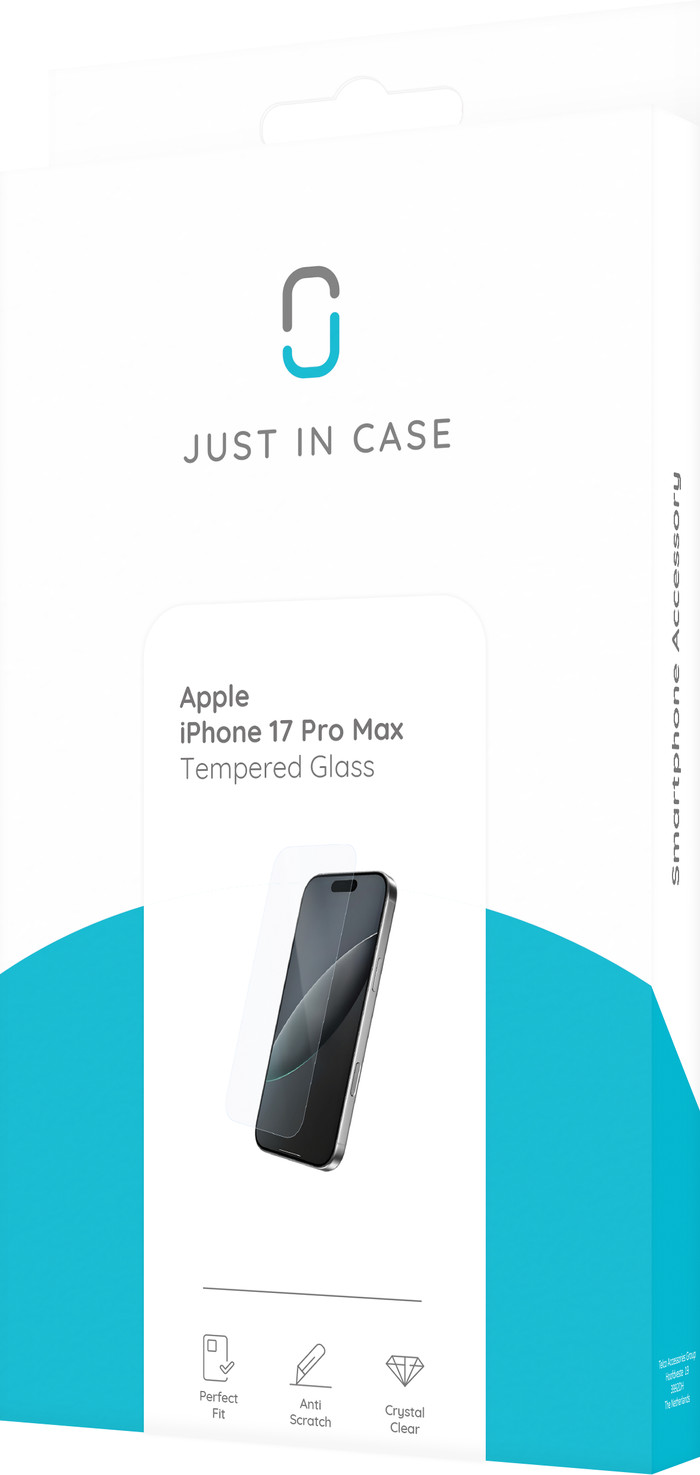Just In Case Tempered Glass Apple iPhone 17 Pro Max / 16 Pro Max Screenprotector verpakking