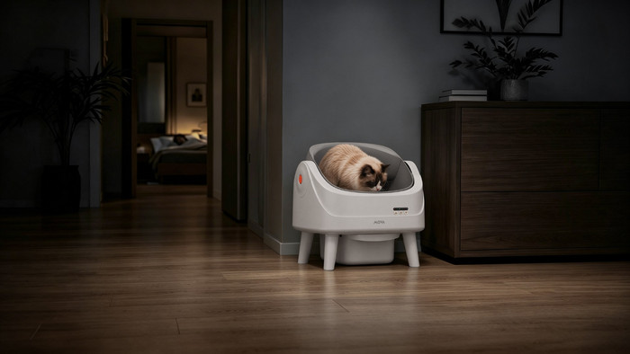 Mova Automatische kattenbak LB10 Air Wit product in gebruik