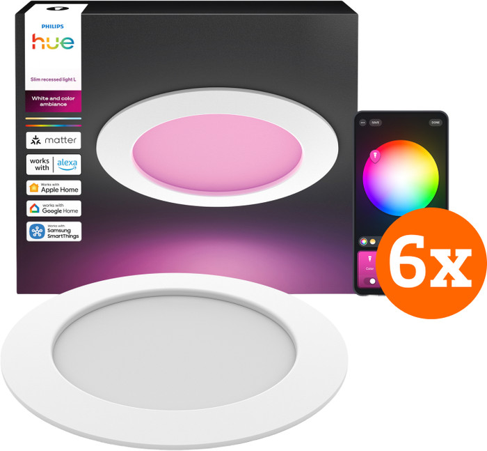 Philips Hue Inbouwspot Slim 6-Pack - White and Color - 170mm - Wit Main Image