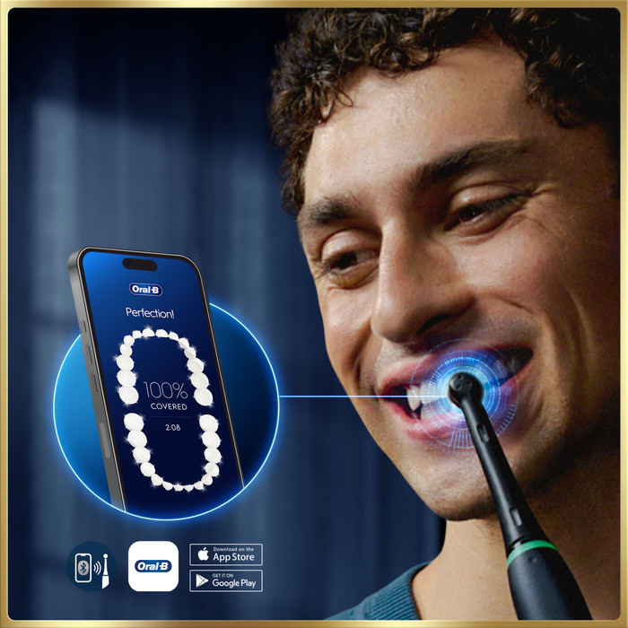 Oral-B iO 9n Rozenkwarts en Onyx Zwart Duo Pack Speciale Editie product in gebruik