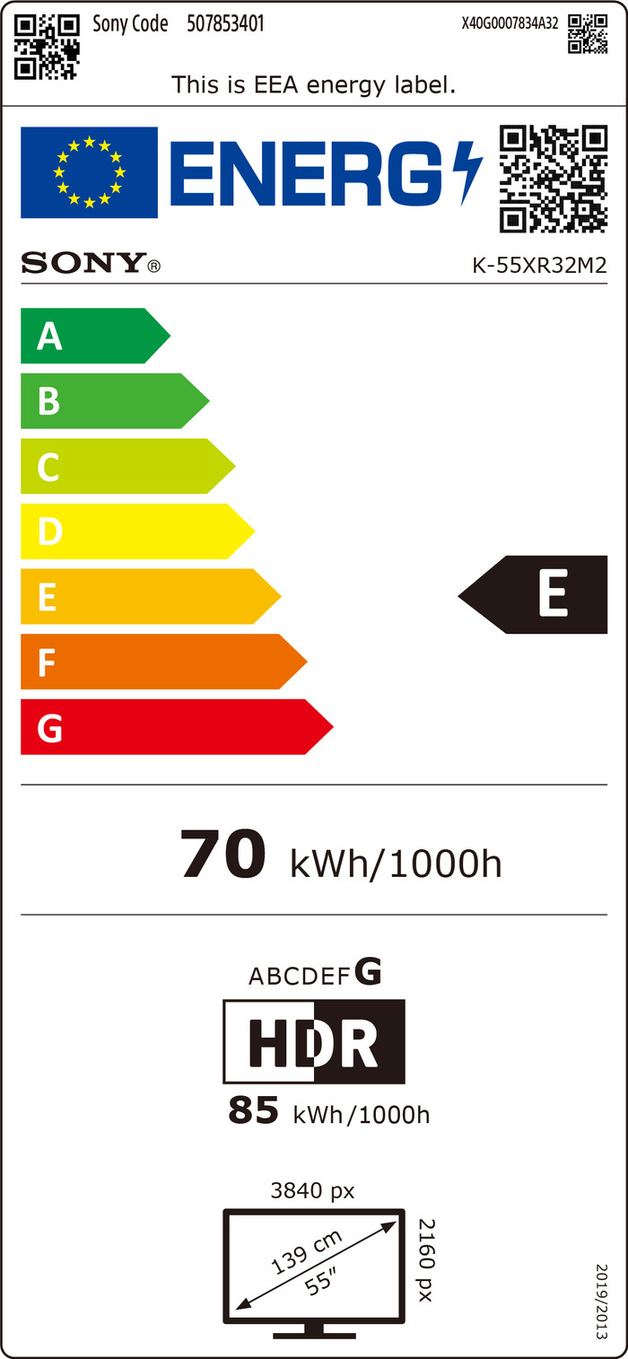 Sony Bravia 3 II Led 55" (2026) energielabel