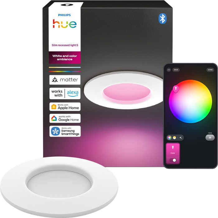 Philips Hue Recessed Spot Light Slim - White and Color 90mm - White Main Image