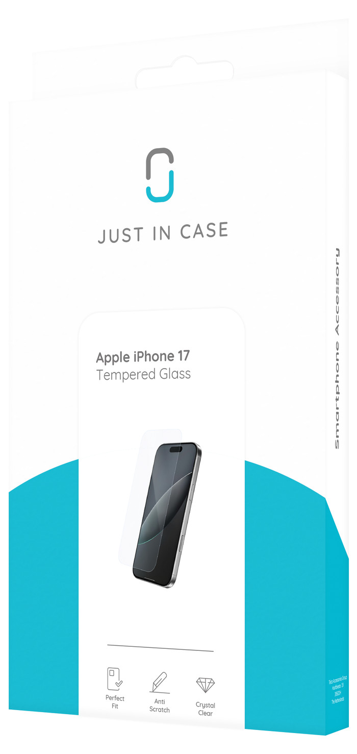 Just In Case Tempered Glass Apple iPhone 17 / 17 Pro / 16 Pro Screenprotector verpakking