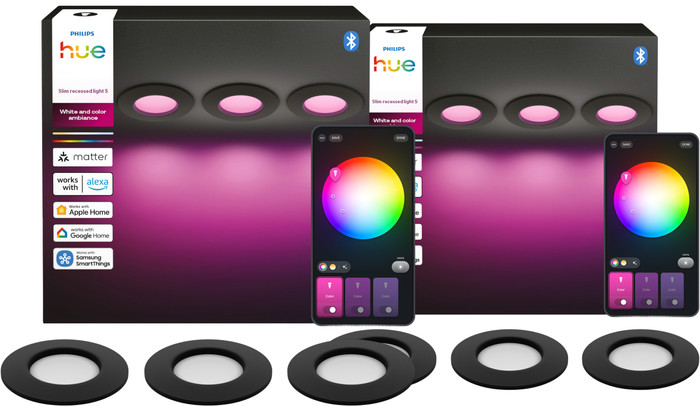Philips Hue Inbouwspot Slim 6-Pack - White and Color - 90mm - Zwart Main Image