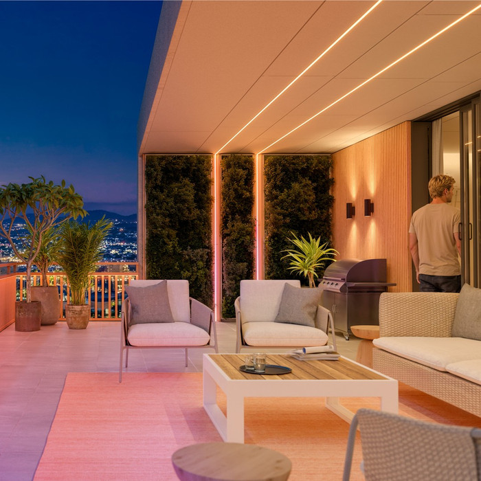 Philips Hue Omniglow LED strip Buiten 5 meter product in gebruik