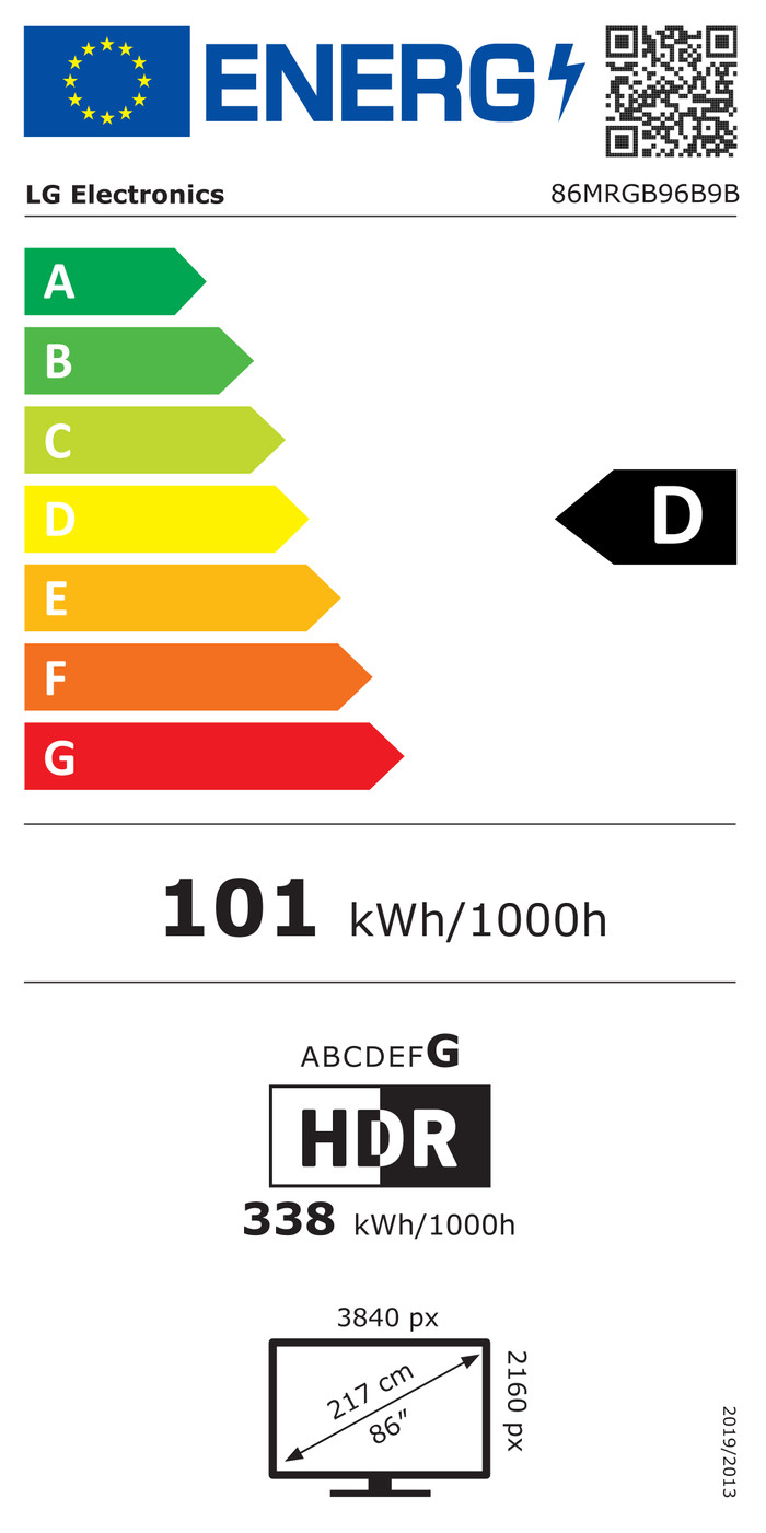 LG Micro RGB EVO 86" MRGB96 (2026) energielabel