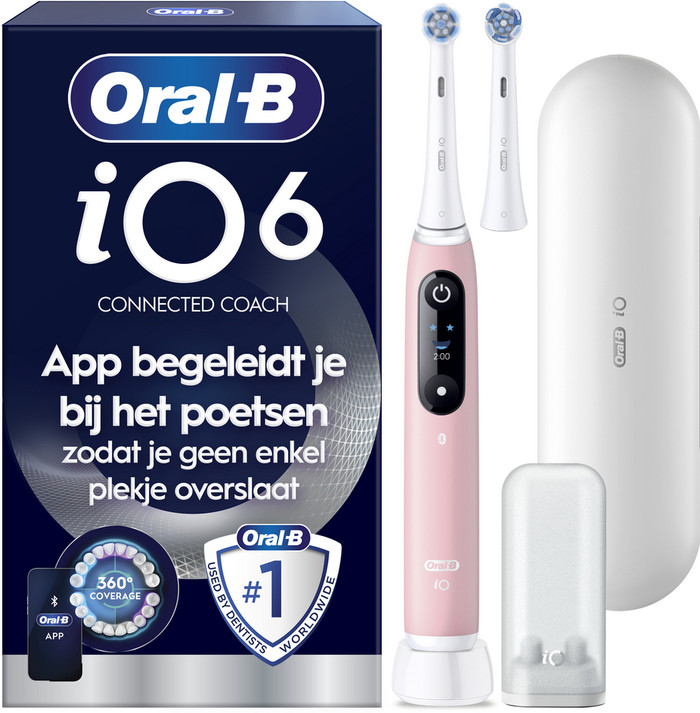 Oral-B iO Series 6N Light Pink + Extra iO Gentle Care Brush Attachment packaging