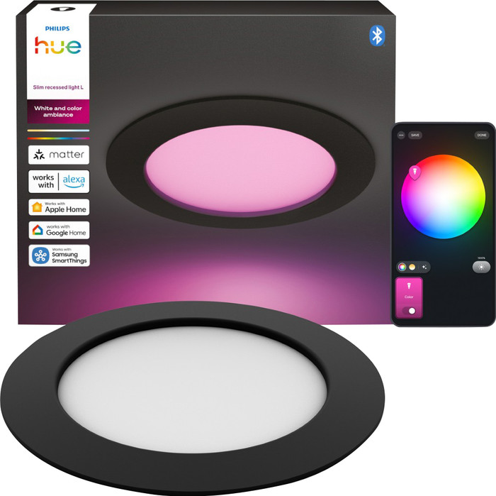 Philips Hue Recessed Spot Light Slim - White and Color 170mm - Black Main Image