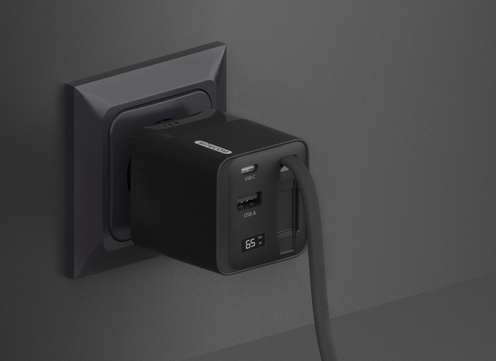 Sitecom 65W GaN Oplader met Uittrekbare Kabel product in gebruik