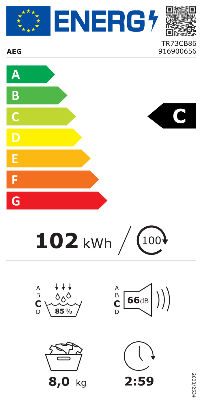 AEG TR73CB86 SensiDry energielabel