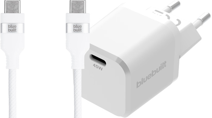 BlueBuilt Power Delivery Oplader 45W + Usb C Kabel 3m Nylon Wit Main Image