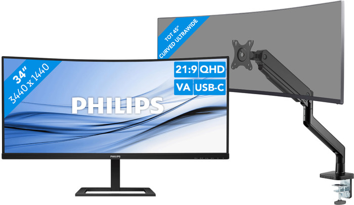 Philips 3000 series 34B2U3600C/00 Curved + BlueBuilt Monitorarm voor 1 Ultrawide Monitor Main Image