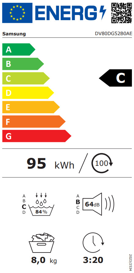 Samsung DV80DG52B0AEEN energielabel