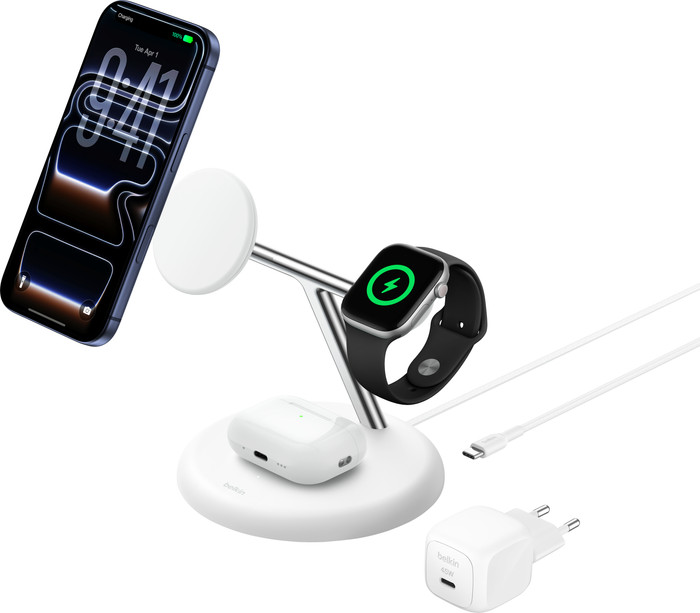 Belkin 3-in-1 Draadloze Oplader met MagSafe 25 Watt Wit voorkant