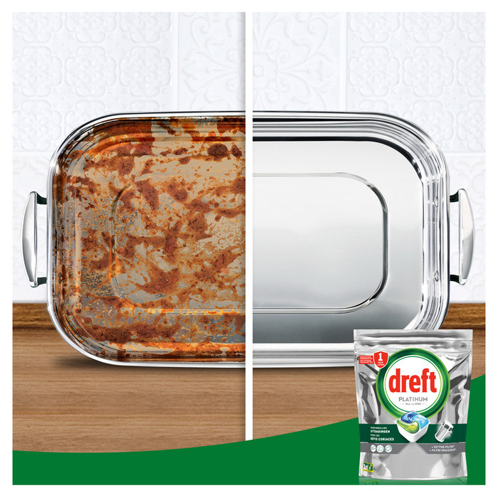 Dreft Vaatwastabletten Platinum All In One Original - 96 stuks product in gebruik