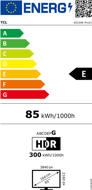 TCL QD Mini-led 65" C69K Pro (2026) energielabel