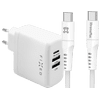 Fixed Power Delivery Oplader met 3 Usb Poorten 45W + Usb C Kabel 2,5m Nylon Wit