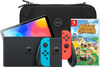 Nintendo Switch OLED Blauw/Rood + Animal Crossing New Horizons + BlueBuilt Beschermhoes