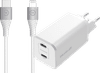 BlueBuilt Power Delivery and Quick Charge Charger 65W + Lightning Cable 1.5m Nylon White