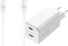 BlueBuilt Power Delivery and Quick Charge Charger 65W + USB-C Cable Nylon White 1.5m
