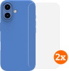 BlueBuilt Back Cover iPhone 16 Blauw + Screenprotector Glas Duo Pack