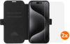 BlueBuilt Apple iPhone 16 Pro Max Book Case Leer Zwart + Screenprotector Glas Duo Pack