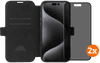BlueBuilt Apple iPhone 16 Pro Max Book Case Leer Zwart + Privacy Screenprotector Duo Pack