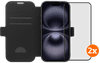 BlueBuilt Apple iPhone 17 Book Case Leer Zwart + Screenprotector Glas Duo Pack
