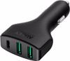 Aukey Autolader USB-C + Dual USB 3,0A Zwart