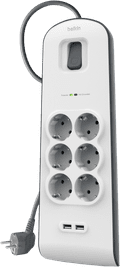 Belkin Surge Protector 6 outlet 2 meter 2x usb Main Image