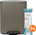 Brabantia Bo Pedal Bin 2 x 30 Liter Platinum + Vuilniszakken (120 stuks) Main Image