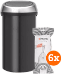 Brabantia Touch Bin 60 Liter Matt Black Fingerprint Proof + Vuilniszakken (120 stuks) Main Image