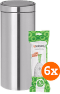 Brabantia Touch Bin 30 Liter Matt Steel Fingerprint Proof + Vuilniszakken (120 stuks) Main Image