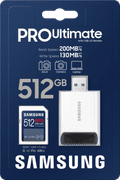 Samsung SDXC PRO Ultimate 512GB 130MB/s + USB Reader packaging