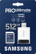 Samsung PRO Ultimate 512 GB (2023) SDXC + USB lezer verpakking