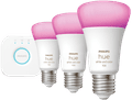 Philips Hue White and Color Startpakket E27 3-pack + Solo Lightstrip 3m voorkant