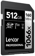 Lexar Professional SDXC 1066x SILVER 512GB 120MB/s voorkant