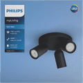 Philips Pongee opbouwspot - 3 spots - zwart + Philips Hue White Ambiance GU10 (3x) verpakking