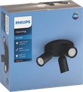 Philips Pongee opbouwspot - 3 spots - zwart + Philips Hue White Ambiance GU10 (3x) verpakking