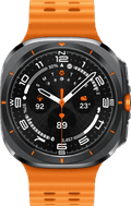 Samsung Galaxy Watch Ultra 4G Grijs/Oranje 47mm + Duo Draadloze Oplader voorkant