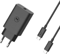Motorola Power Delivery Oplader 68W Zwart + Usb C Kabel 1m Zwart Kunststof voorkant