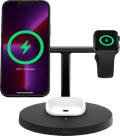 Belkin Boost Charge Pro MagSafe und Qi2 3-in-1 Kabelloses Ladegerät 15 W mit Ständer Schwarz vorne