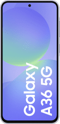 Samsung Galaxy A36 256GB Paars 5G + Samsung Oplader 25 Watt Zwart voorkant